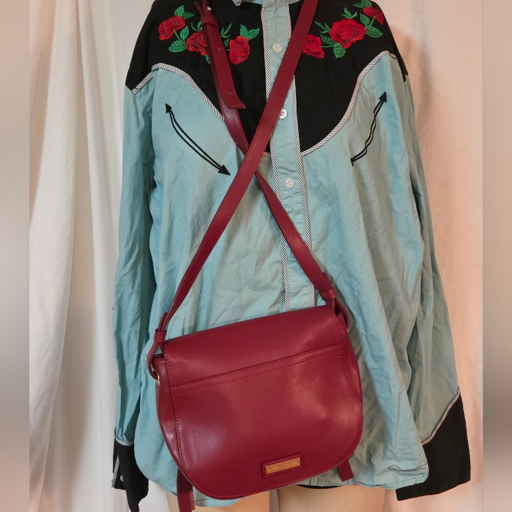 Alessandro Mari Womens Lilly Flap Shoulder Bag Tan Maroon Leather MADE IN ITALY